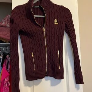 Lauren Ralph Lauren cable knit cotton sweater maroon burgundy